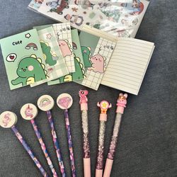 itle: Cute Kawaii Stationery Bundle – Unicorn Pencils, Glitter Pens, Mini Notebooks & 450 Christmas Stickers 