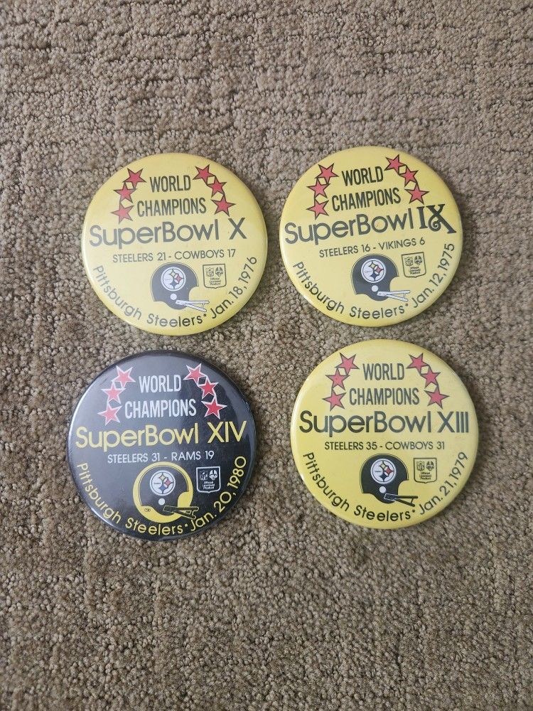 Steelers Super Bowl Champion ( All 4) Button Sets 1970s Original Vintage