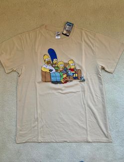The Simpsons Family Couch TV Front + Back Tee T Shirt Beige Size Sz XL 45” Chest New NWT