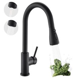 Single Handle Matte Black Kitchen Faucets with Pull Down Sprayer