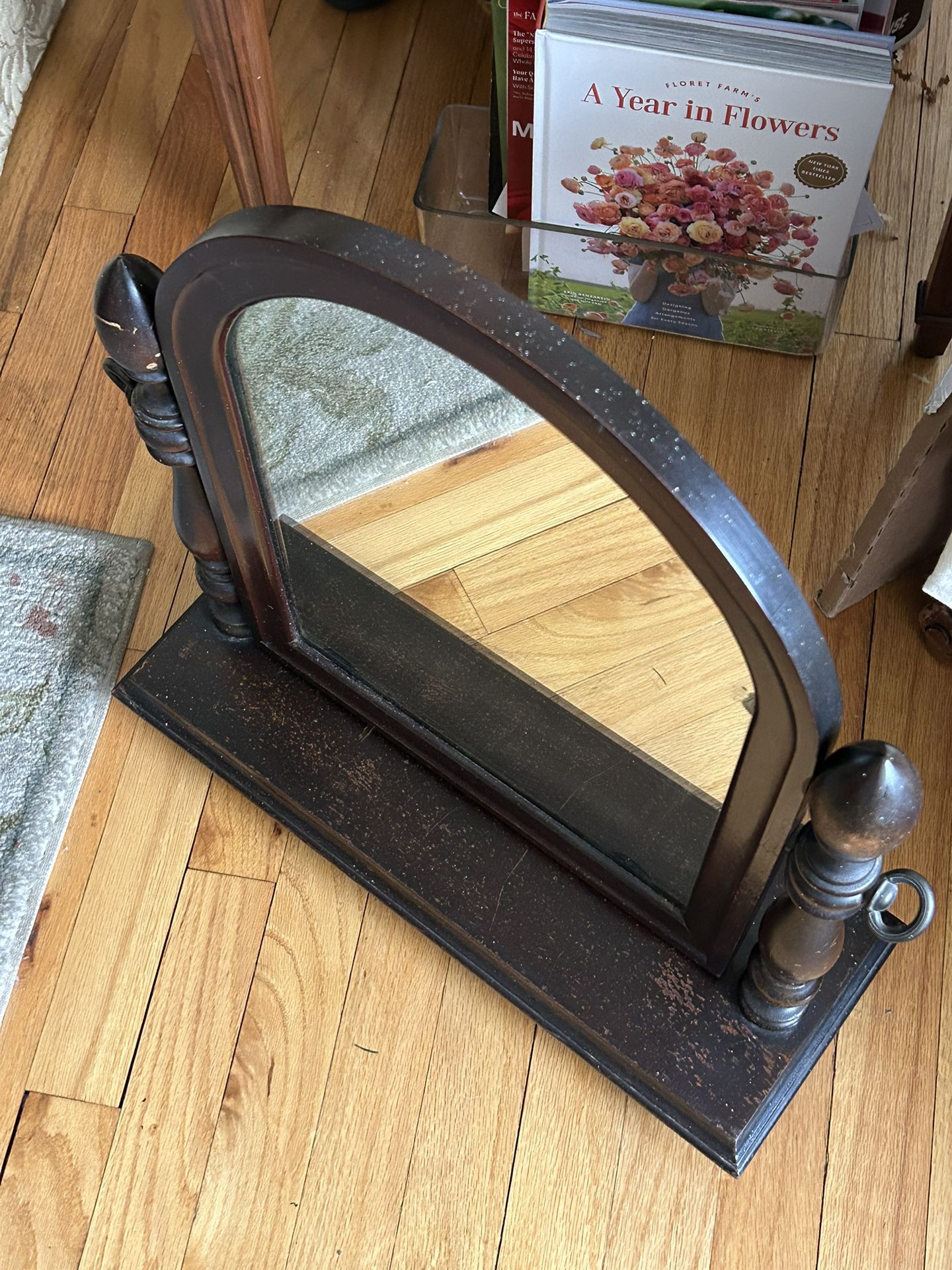 Antique Cherrywood Tabletop Swivel Shaving Vanity Mirror 