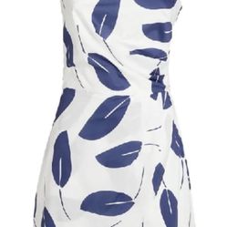 NWT Paper London Naxos Cotton Mini Dress in Take It Or Leaf It Blue White Sz 8