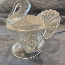 Vintage L. E. Smith Clear Glass Covered Turkey Dish 7.5” Tall