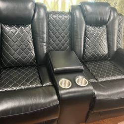 Black Diamond-Stitch Reclining Sofa Set