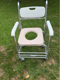 Aluminum Shower Chair & Commode with Wheels – Rustproof, Soft Padded Seat