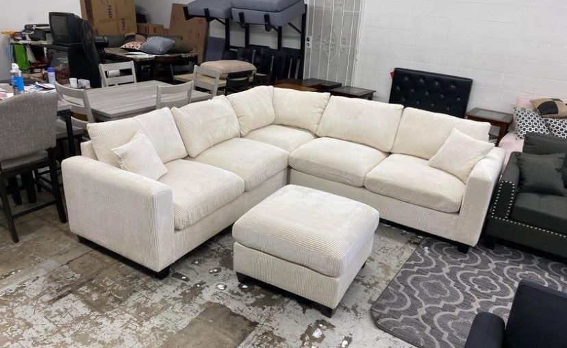 New 99x99 Corduroy Sectional Couch With Ottoman : Free Delivery