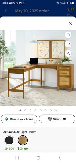 Better Homes & Gardens Springwood L-Shape Desk, Light Honey Finish