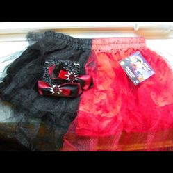 Harley Quinn Tutu skirt women w/hair clips one size fits most