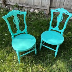 Two Antique Teal Chairs
