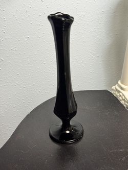 Vintage L.E. Smith Black Amethyst Glass Bud Vases MCM Swung 8”