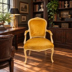 Vintage French Provincial Style Gold Velvet Armchair – Statement Chair