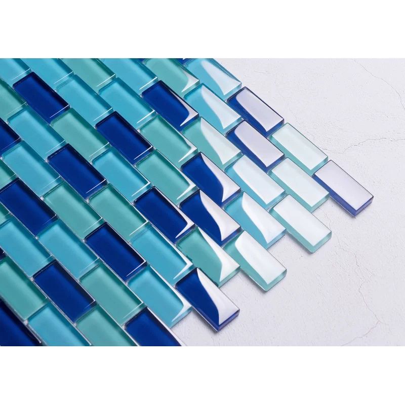 {THREE BOXES - 15 Sq ft total} Swimming pool series 1” x 2” glass brick joint mosaic tile. Color: blue/green. MSRP: $113.85 for ALL. Our price: $48 fo