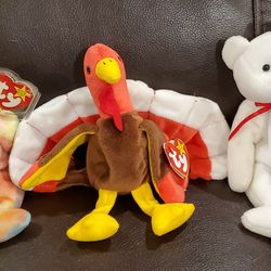 RARE TY Beanie Babies - Peace, Gobbles and Valentino