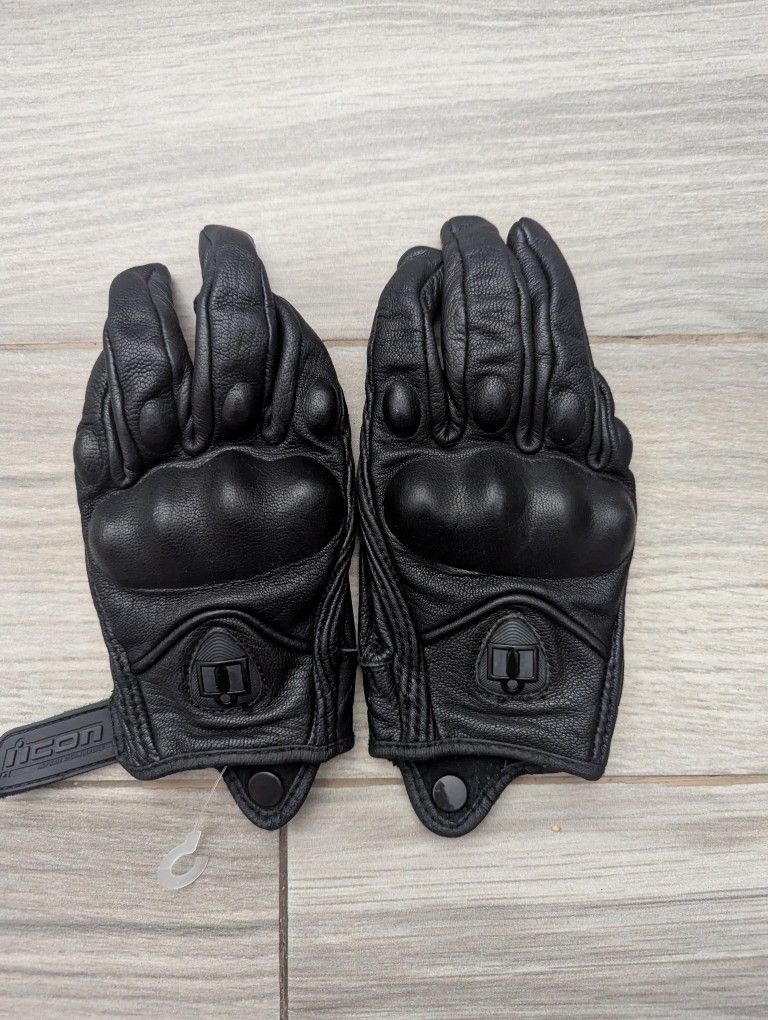 Ladies Black Leather Motorcycle Gloves ICON