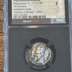 Ancient Parthian Silver Drachm – NGC Certified – Mithradates II (121–91 BC) – VaultBox Odyssey