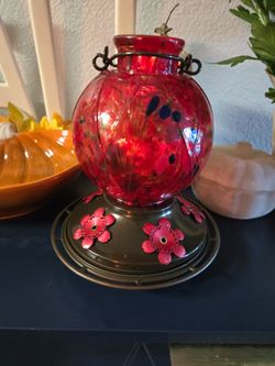 Hand-Blown Glass Hummingbird Feeder