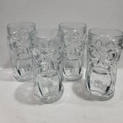 Anchor Hocking Screaming Tiki Face Glass Tumbler Vintage  Set Of 4