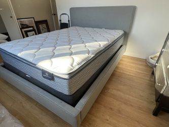 Queen Headboard and Bed Frame With Serta Mattress