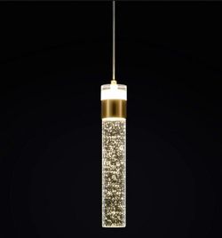 PAIR OF EVERLY QUINN KITCHEN ISLAND CRYSTAL LED CYLINDER PENDANTS 