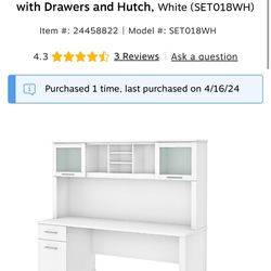 🚨BRAND NEW 🚨 Bush Furniture Somerset 72"W Office Desk with Drawers and Hutch (White)