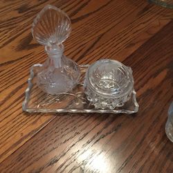 Princess house perfume bottle and trinket box and tray