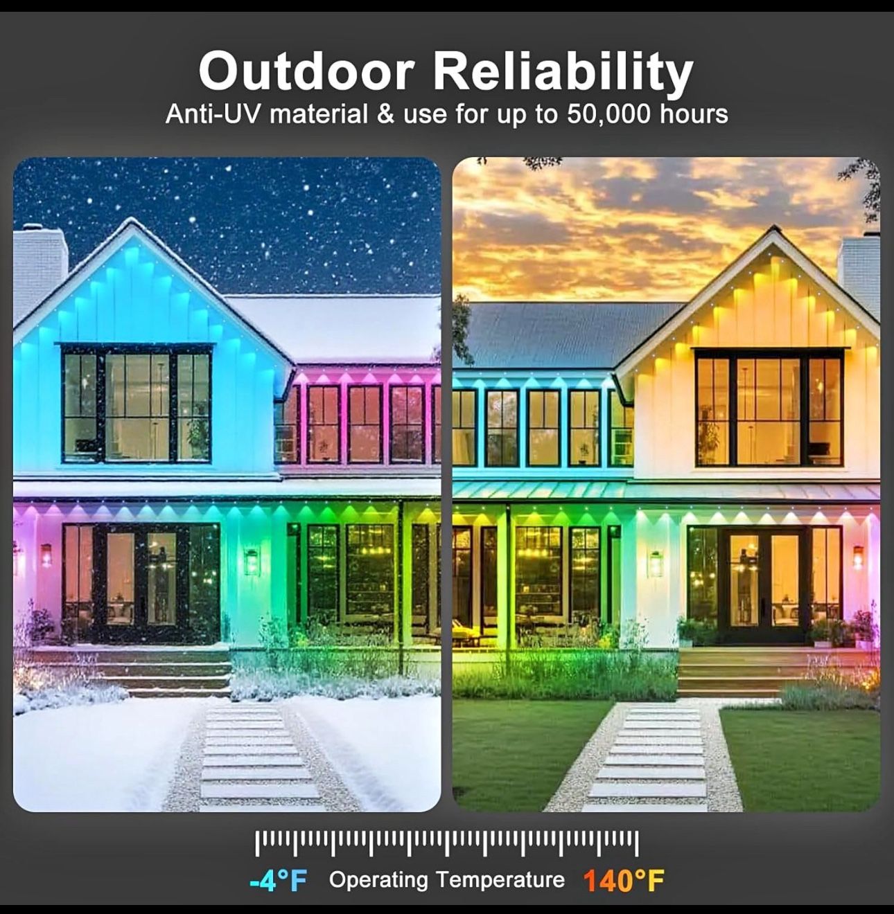 Permanent Outdoor Lights,200FT RGB Eave Light,IP67 Waterproof Smart LED with App/Remote Control