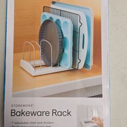 BRWH- B00VG7VZ7I   YouCopia StoreMore Cookware Rack with Tall Steel Wires, Adjustable Pan and Lid Organizer, Classic Edition – White, Alloy Steel & Pl