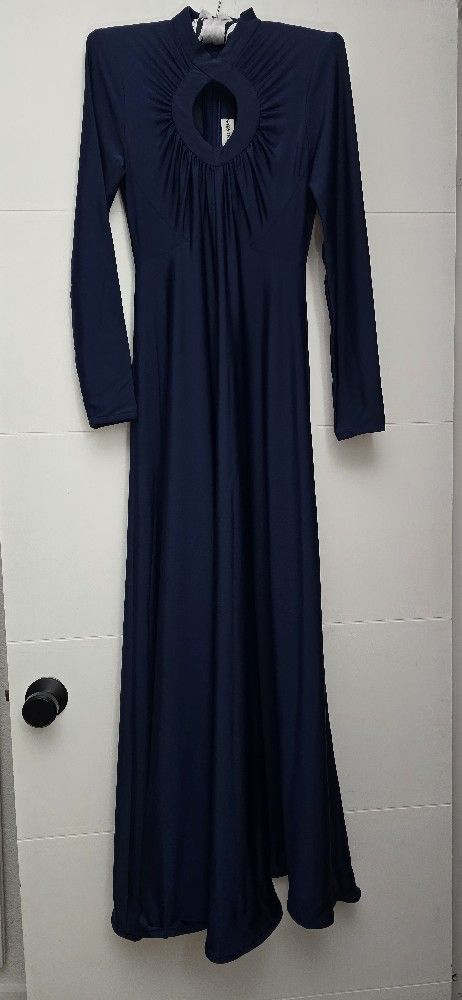Robert David Morton Blue Maxi Dress 70s Pieced Bodice Size S/M