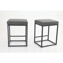 New Gray Faux Leather Cushion and Black Metal Frame Metal Bar Stool 2pc