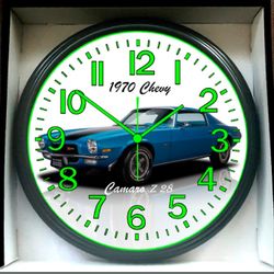 1970 Chevy Camaro Z28 Glow In The Dark Wall Clock New!
