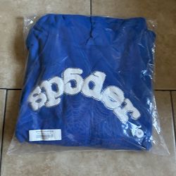 Blue Sp5der hoodie rhinestones size M