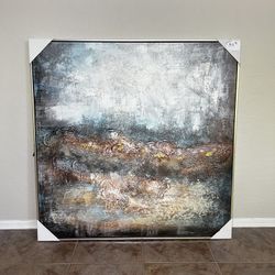 BRAND NEW 40x40 EXTRA LARGE Modern Textured Canvas Art w/ Silver Floating Frame