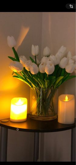 White Artificial Tulips in Glass Vase