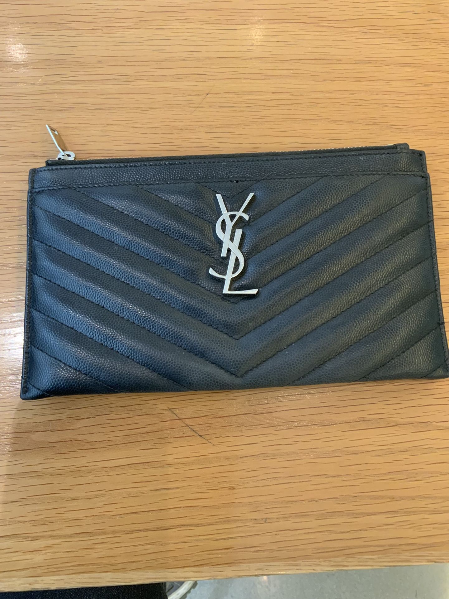 Saint Laurent Monogram Small Ziptop Bill Pouch in Grained Leather  For Woman’s 