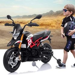 Kids Ride on 12V Aprilia Licensed Kids Motorcycle Dirt Bike Ride On Toys Car Battery-Powered Driving Motorbike with Training Wheels, NEW 