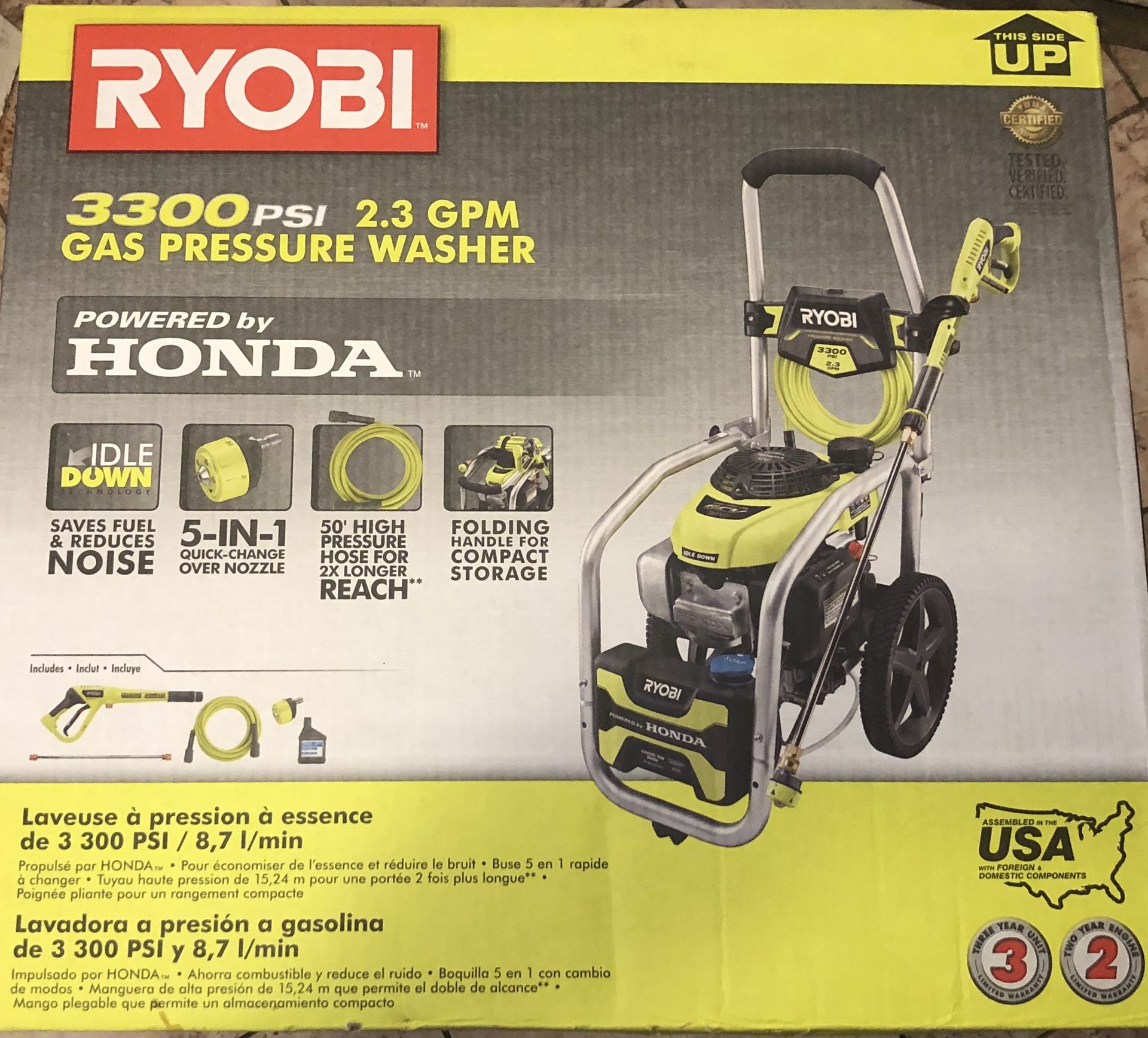 RYOBI 3300PSI Cold Water Gas Pressure Washer/w Honda GCV190 Idle Down