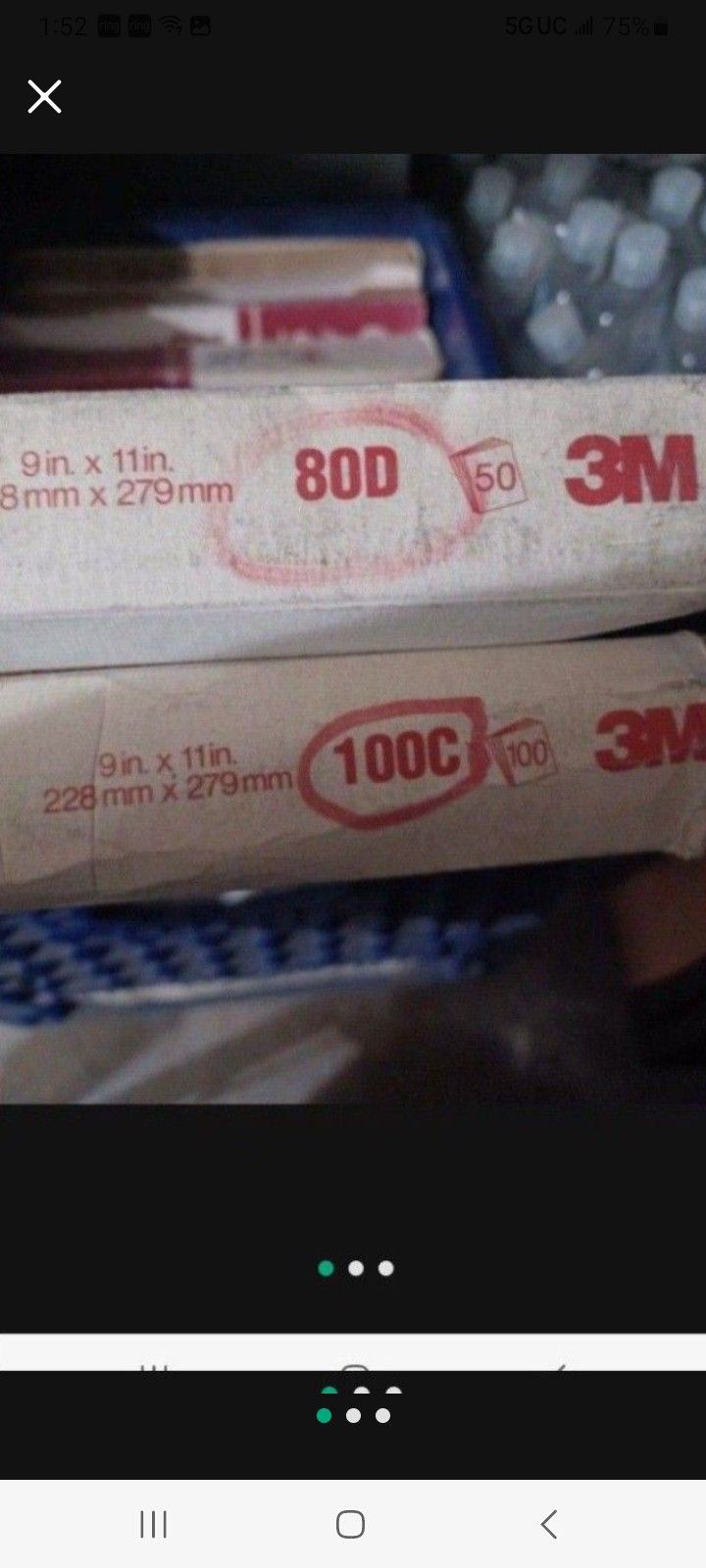 3 M sandpaper sleeves, 36 grit and 80 grit .