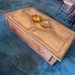Antique Wood Coffee Table With Drawer 