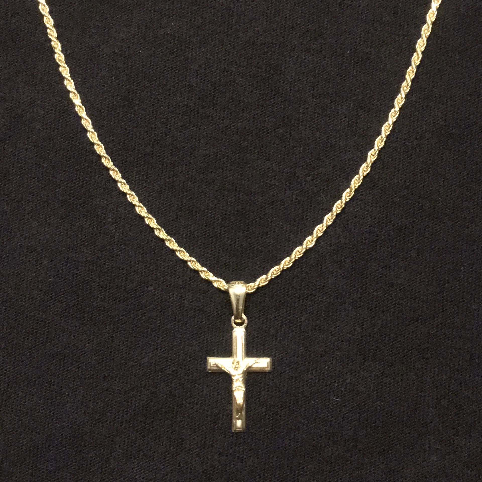 Gold Chain Rope Chain 20in 2mm And Gold Cross Pendant Set