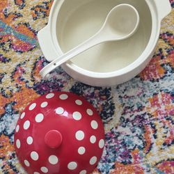 Toadstool Clay Pot with Ladel and Lid