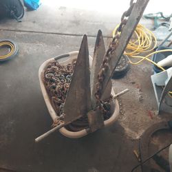 Large Danforth Anchor with Chain and Line
