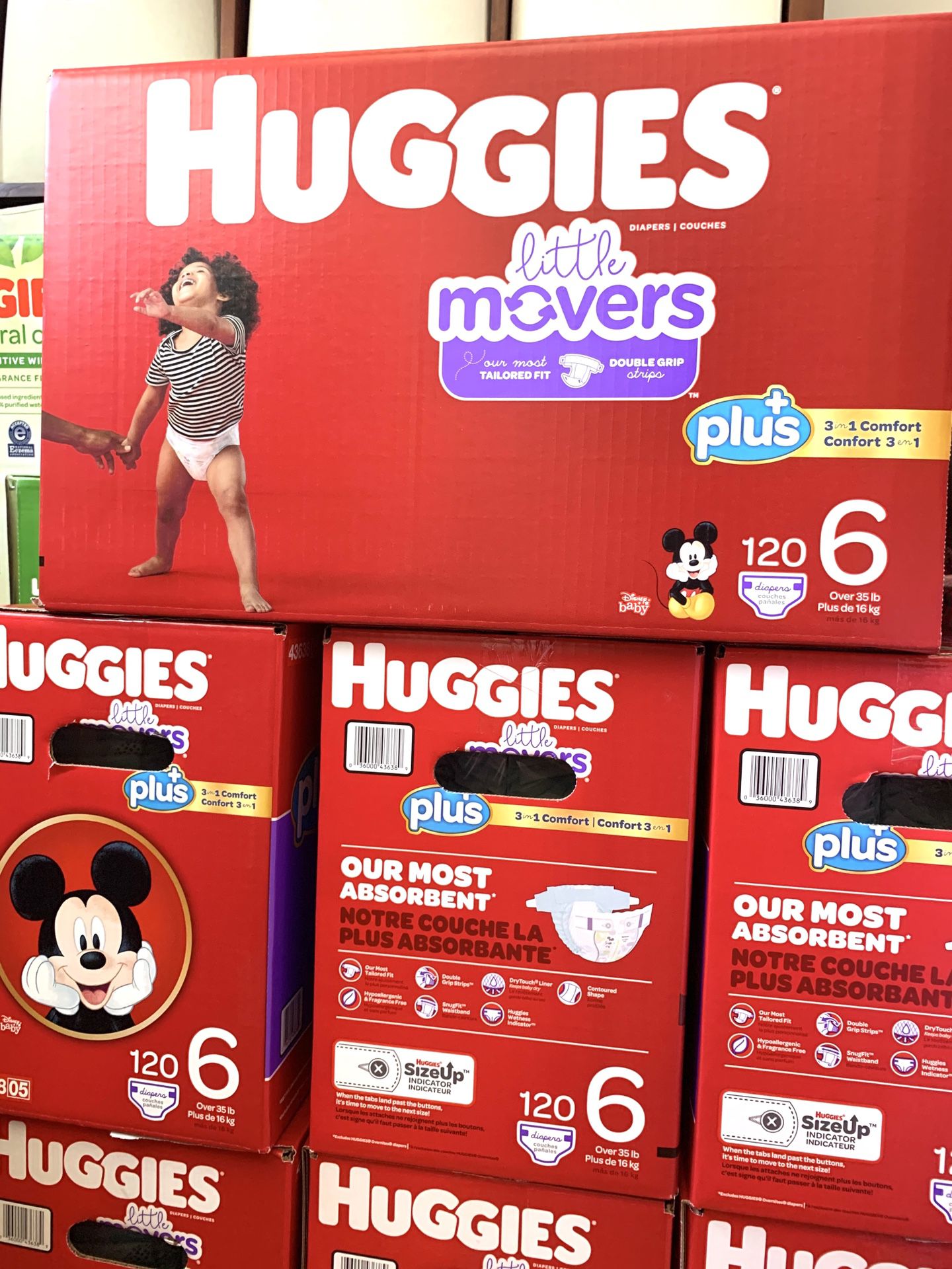 Huggies little movers size 6(120) diapers $47 per box