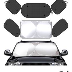 Tallew 6 Pieces Uv Protection Car Window Shades Set, Includes 4 Front Rear Side Sun Visor Windshield Shade Cling Sunshade, with Suction Cups for Baby 