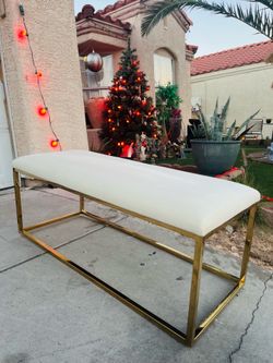 2 Modway Anticipate Velvet & Stainless Steel Bedroom Bench in Gold and Ivory ( Like New )