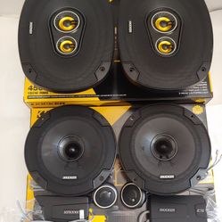 KICKER 1 PAIR 6.5" 300 WATTS COMPONENT SET WITH CROSSOVER & 1 PAIR 6×9 3 WAY 450 WATTS CAR SPEAKER ( BRAND NEW PRICE IS LOWEST INSTALL NOT AVAILABLE )