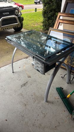 Studio designs Glass Top Drafting Table with Storage Drawer