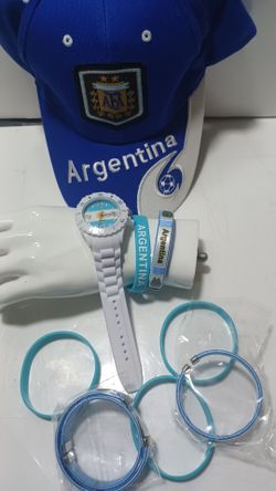 Argentina Worl Cup Ready 1 hat 1 watch and 5+5 bracelets. All $25