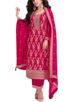 Women's Salwar Kameez Straight Suit Jacquard Traditional Indian Pakistani Ready To Wear Dress