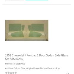 1958 Chevrolet Impala 2 Door Sedan Side Green Glass Set. (Both Doors)