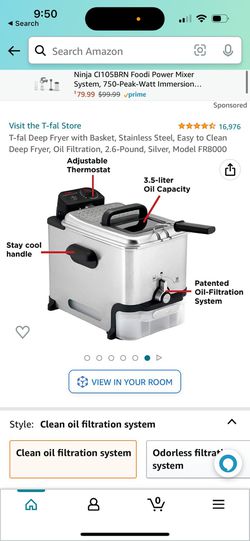 T-fal Deep Fryer with Basket, Stainless Steel, Easy to Clean Deep Fryer,  Oil Filtration, 2.6-Pound, Silver, Model FR8000 *New* Retail Price *$129*  for Sale in San Rafael, CA - OfferUp